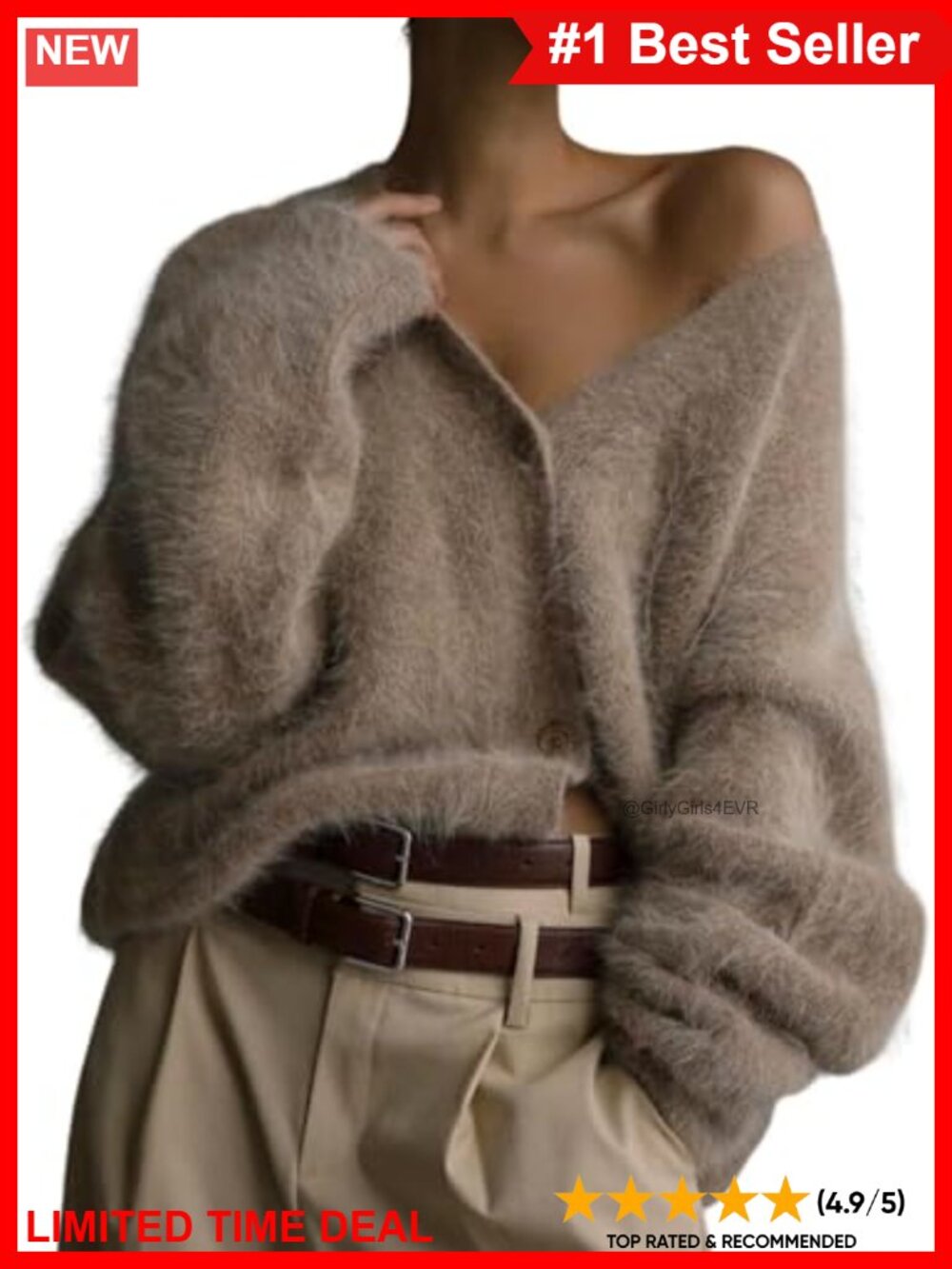 Fuzzy Mohair Slouchy V Neck Button Down Cardigan Sweater